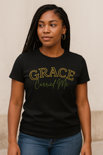 Load image into Gallery viewer, Underground Apparel Grace Carried Me T-shirt in black with bold lettering